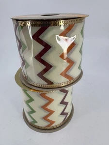 NEW! 2 x Wire-Edged Ribbon Chevron Fall Colors Crafters Square 2.5 in x 108 in - Picture 1 of 18