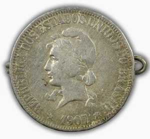 Moneda de plata Brasil 1000 Rés 1907 - Pin montado - 10,51 g histórica - Imagen 1 de 3