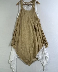 Cotton Gauzy Midi Dress L/XL Lagenlook India Boho Artsy Asymmetrical Layered - Picture 1 of 10