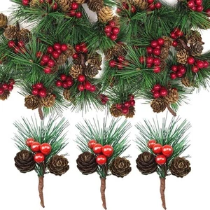 Christmas Tree Picks Red Berry Pinecones 20 PCS Holiday Festive Decor - Picture 1 of 6