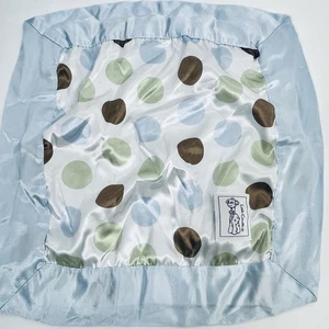 Little Giraffe Lovey Baby Blue White Brown Dots Satin 15” Security Blanket - Picture 1 of 5