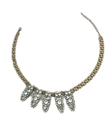 Statement Collier-Kette Blüten Tropfen Strass Kristall Messing Halskette Vintage - Bild 1 von 4