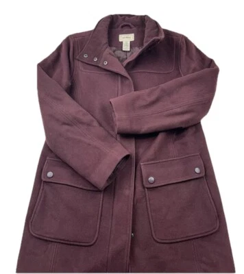LL Bean Jacket Womens M Petite Lambswool Thinsulate Lined Burgundy Coat No Hood - Image 1 of 4