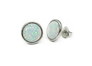 WEISSER OPAL 10 mm CABOCHON OHRSTECKER 0,925 STERLINGSILBER - Bild 1 von 2