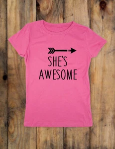 She's Awesome Left and Right Arrow Boho Matching Youth Girls Slim Fit Shirt - Picture 1 of 5