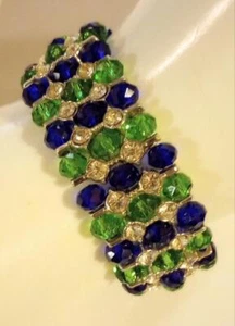 Glam Stretchy Bracelet Faceted Glass Beads with Clear Crystal Stones in Spacers - Picture 1 of 2