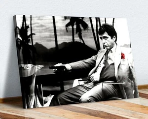 TONY MONTANA CANVAS WALL ART PRINT ARTWORK MOVIE SCARFACE SCENE BLACK WHITE RED - Picture 1 of 9