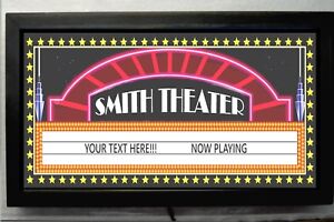 MOVIE THEATER SIGN -LED LIGHTED - PERSONALIZED HOME THEATER HOME CINEMA SIGN