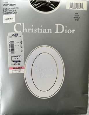 Vtg Christian Dior Pantyhose 4496 Chevron Size 1 Marron Sandalfoot Silken Sheen - Image 1 of 2