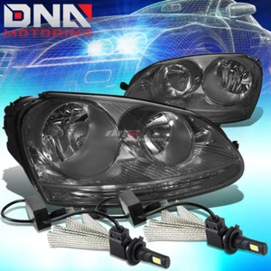 SMOKED HOUSING AMBER SIDE HEADLIGHT+6000K HID LED PAIR FIT 05-10 VW JETTA GEN5 - Picture 1 of 12