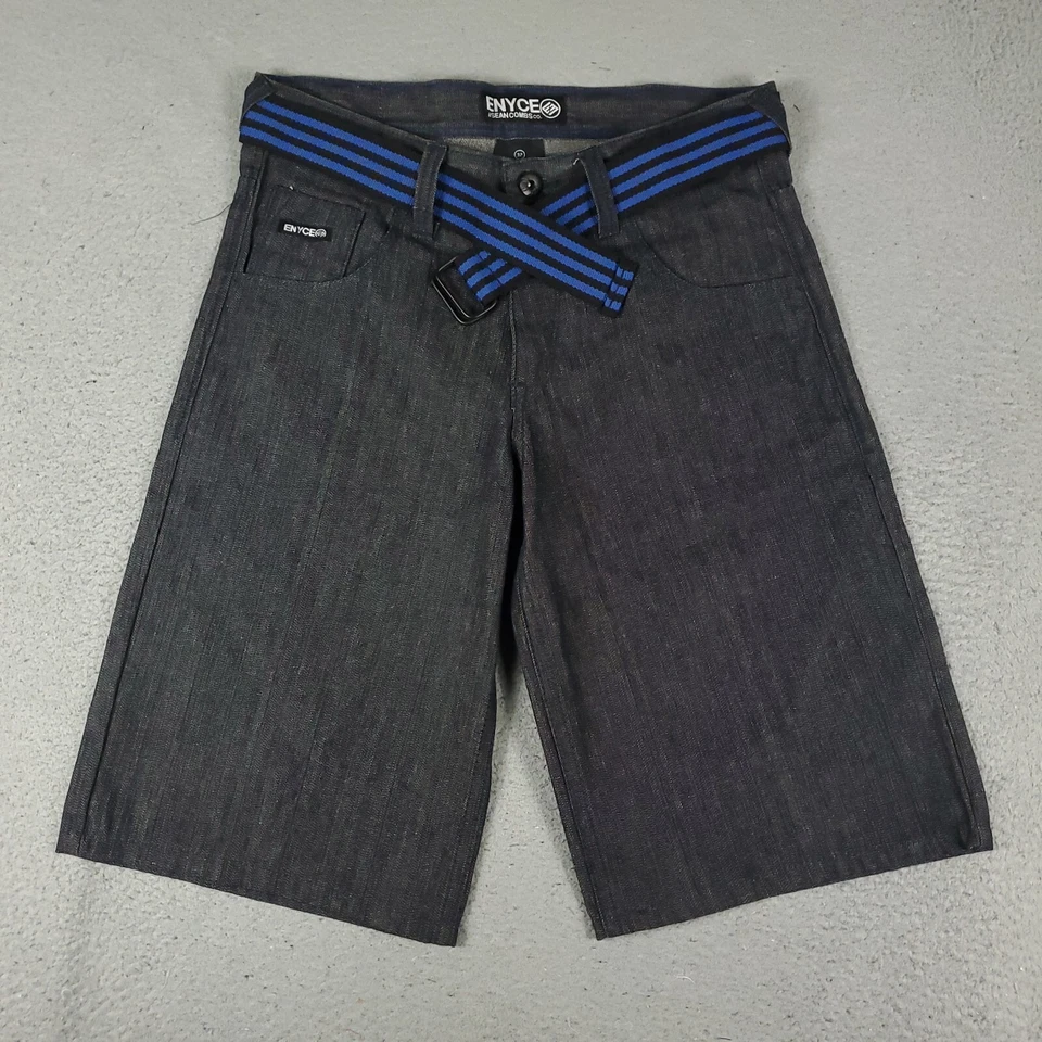 Pantalones Cortos Enyce Para Hombre Talla 32 Gris Azul Retro Sueltos Cinturón Denim Foto 1 de 4