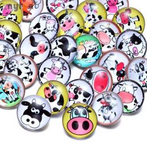 50pcs/lot 18mm Snap Button Cute Cow Glass Snap Charms For Snap Jewelry HM069