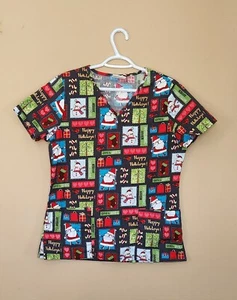 Scrubstar Women's Size Small Scrub Top Christmas Holiday Santa Presents - Picture 1 of 8