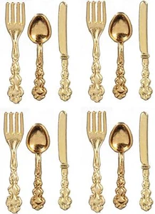 Puppenhaus Gold Besteck Silberwaren Set Miniatur Geschirr Speisezimmer Zubehör - Bild 1 von 8