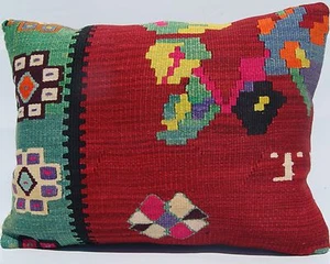 "Funda de almohada alfombra alfombra vintage yugoslava hecha a mano patrón floral 24"" x 18""" - Imagen 1 de 1