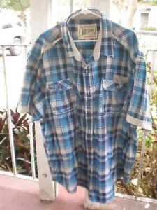 5MO 7 Denim Co. Men’s Size 5XL Blue Plaid Button Up Shirt - Picture 1 of 4