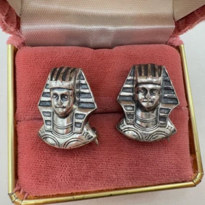 LOT TWO 2 MINIATURE STERLING SILVER BROOCH EGYPTIAN REVIVAL PHARAOH BROOCH 1" OL - Picture 1 of 7