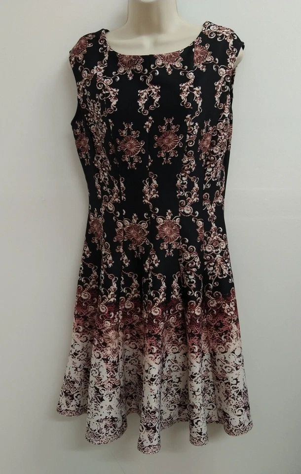 Vestido Gabby Skye Para Mujer Talla 8 Negro Rosa Ajuste Floral Acampanado Cubierta Retro Damas Foto 1 de 4