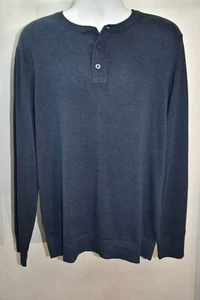 Suéter Henley Azul Marino Antiguo Azul Marino Talla Grande Alto Manga Larga Para Hombre - Imagen 1 de 7