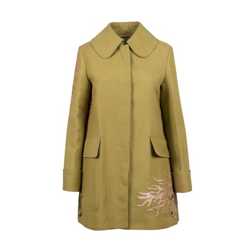 Cappotto ricamato misto lino verde kaki Valentino nuovo con etichette taglia 10 46 $3650