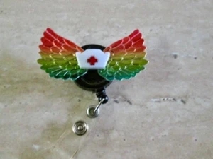 Ausweisabzeichen einziehbare Rolle Engelsflügel, Krankenschwester Hut, RN, MEDIZIN, PÄDIATRISCH, ER, NICU - Bild 1 von 5