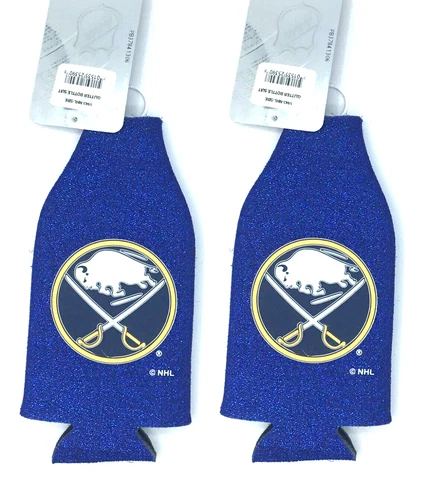 2PK BUFFALO SABRES BLUE GLITTER ZIPPERED BOTTLE KOOZIES COOLERS FREE SHIP Cover