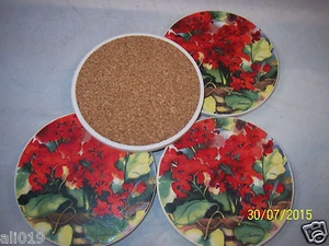 Geranium Coasters by Amy Hautman Watercolor Floral ABSORBANT!! Set of 4 Stone - Picture 1 of 3