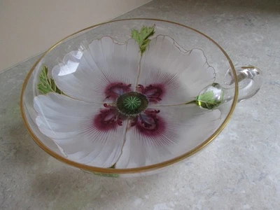 ANTIQUE MYERS NEFFE  LARGE  ART GLASS BOWL WITH HANDLE - Image 1 of 4