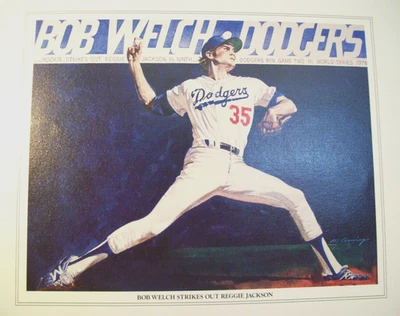 LA Dodgers MLB Bob Welch Strikes Out Reggie Jackson Poster Print Rookie Baseball - Image 1 of 3