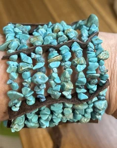 Mladen Grubic Jewellery Croatian Turquoise Leather Bracelet Cuff 2.5” Wide New - Picture 1 of 10