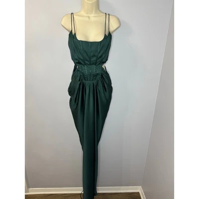 ASOS женщин зеленый корсет на косточках атласный вырез макси платье с драпированной юбкой размер 4 - Изображение 1 из 4