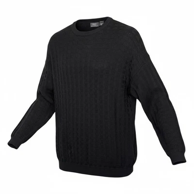 Suéter Para Hombre Talla Grande Negro Sólido Texturizado Abuelo Carrera Negocios Tejido de Cesta Foto 1 de 4