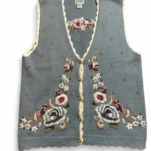 Vintage Koret cottage core floral cute sweater vest size medium - Picture 1 of 5