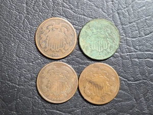 Lot of Four Two Cent Pieces, 1864, 1865, 1865, & 1869 - Picture 1 of 2
