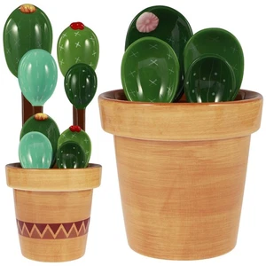 4Pcs Porcelain Measuring Spoons Set with Base Cute Cactus Shape Stirring CuPws - Picture 1 of 18