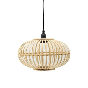 Mid-Century Modern Style Squatty Round Bamboo Wooden Pendant Lamp - Picture 1 of 3