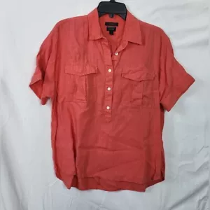 J. Crew Damen Baird McNutt koralle irisches Leinen Hi-Lo Saum Boho Popover Bluse 10 - Bild 1 von 6