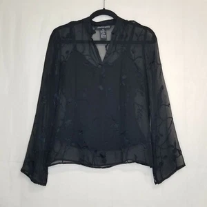 Jonathan Martin Studio Seidenmischung Bluse schwarz Gr. S Y2K Goth transparent ausgestellte Ärmel - Bild 1 von 8