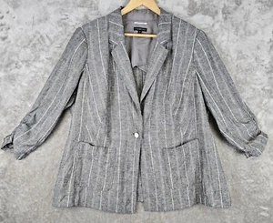 Vintage Lane Bryant Gr. 22 Blazer Leinenmischung grau weiß gestreift Schulterpolster Karriere - Bild 1 von 8