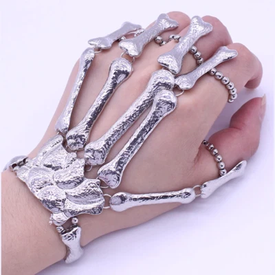 Pulsera de mano gótica punk calavera dedo hueso esqueleto para mujer - ENVÍO A EE. UU. Foto 1 de 4