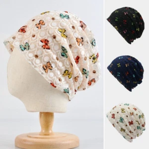 Women Lace Butterfly Printed Hat Beanie Cap Mesh for Cancer Pregnant Nightcap - Picture 1 of 11