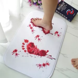 Bloody Footprint Bath Mat Scare Your Friends Non-slip Bathroom Home Door Floor - Picture 1 of 8