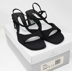 Liz Claiborne Womans 7.5 M Kidskin Navy Blue Leather Open Toe Heels Shoe - Picture 1 of 8