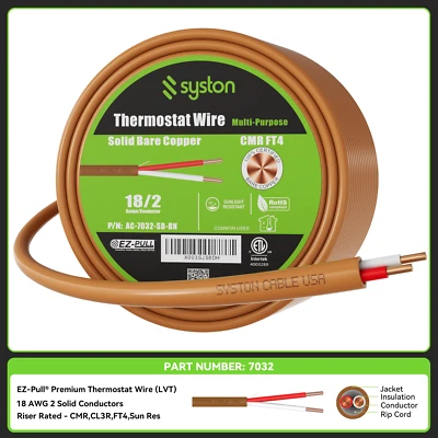 Cable de timbre termostato Syston 18/2 18 AWG 2 conductores cobre CMR personalizado Foto 1 de 4