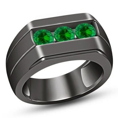 Anillo Esmeralda Verde Chapado en Oro Negro Anillo de Plata 925 Anillo de Boda para Hombre Foto 1 de 3