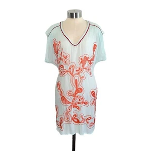 Poupette St Barth Embroidered V-Neck Cover-Up Dress Size 1 (Small) Blue & Orange - Picture 1 of 8