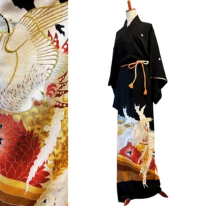 【Eccellente】 Kimono nero, kimono antico, vestaglia kimono, ricamo di lusso - Foto 1 di 21
