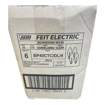 FEIT ELECTRIC 40W Double life 6 pack -24 bulbs total 120volt BP40CTC/DL/4 29915 - Image 1 of 3