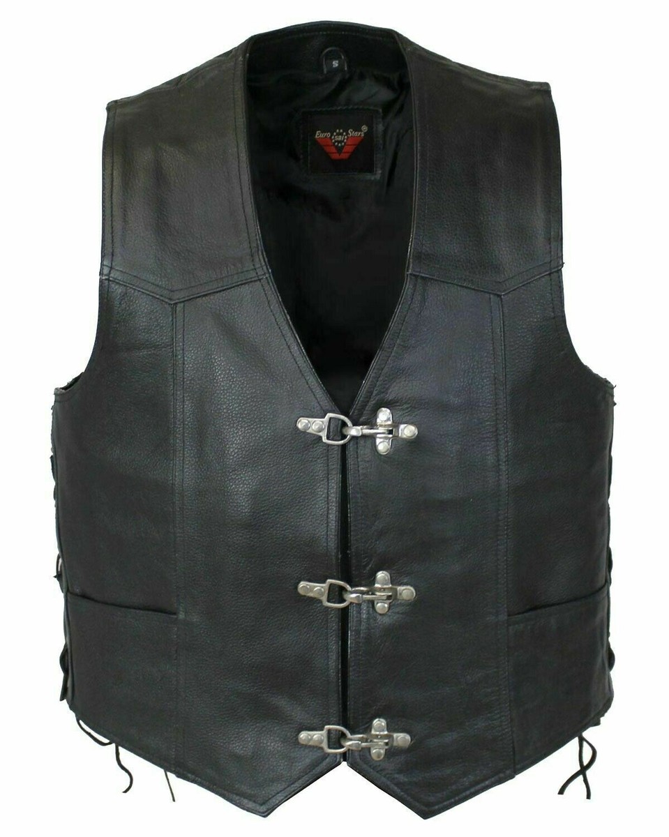 Gilet Motociclista In Vera Pelle Uomo - Senza Colletto Con 8 Tasche E Fodera Morbida - Foto 13