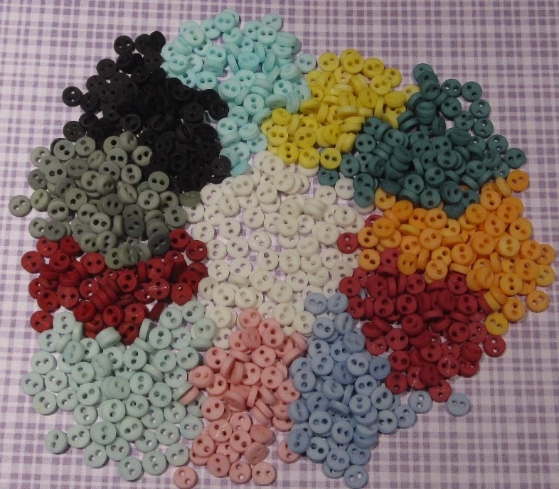 Hand Dyed Tiny Micro Mini Round BUTTONS, 2 Holes, Assorted Colors, Lots of 25/50 - Image 1 of 1